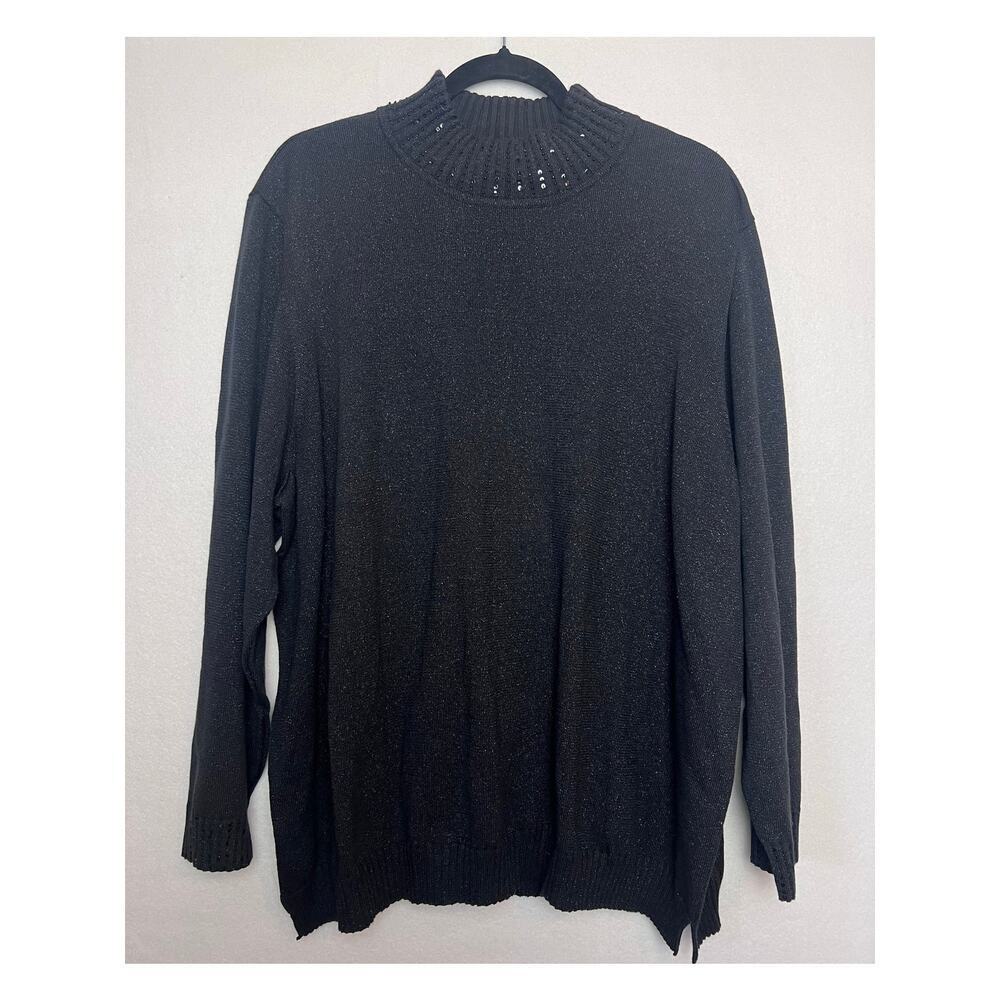 Quacker Factory Women's Long Sleeve Mock Neck Black Shimmer Sweater Size 3X